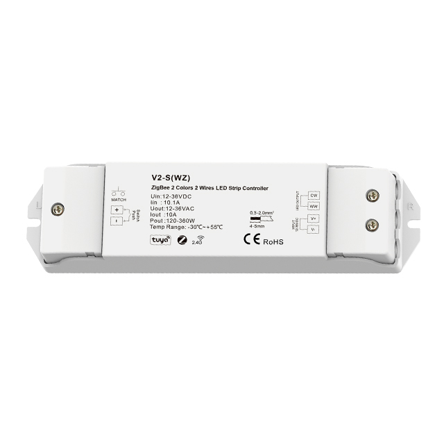 V2-S(WZ) 12-36VDC 10A ZigBee & RF Tuya Push Dim LED Controller For 2 Wires Tunable White LED Strips